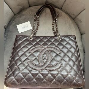 CHANEL Caviar Grand Shopping Tote GST Dark Brown work tote